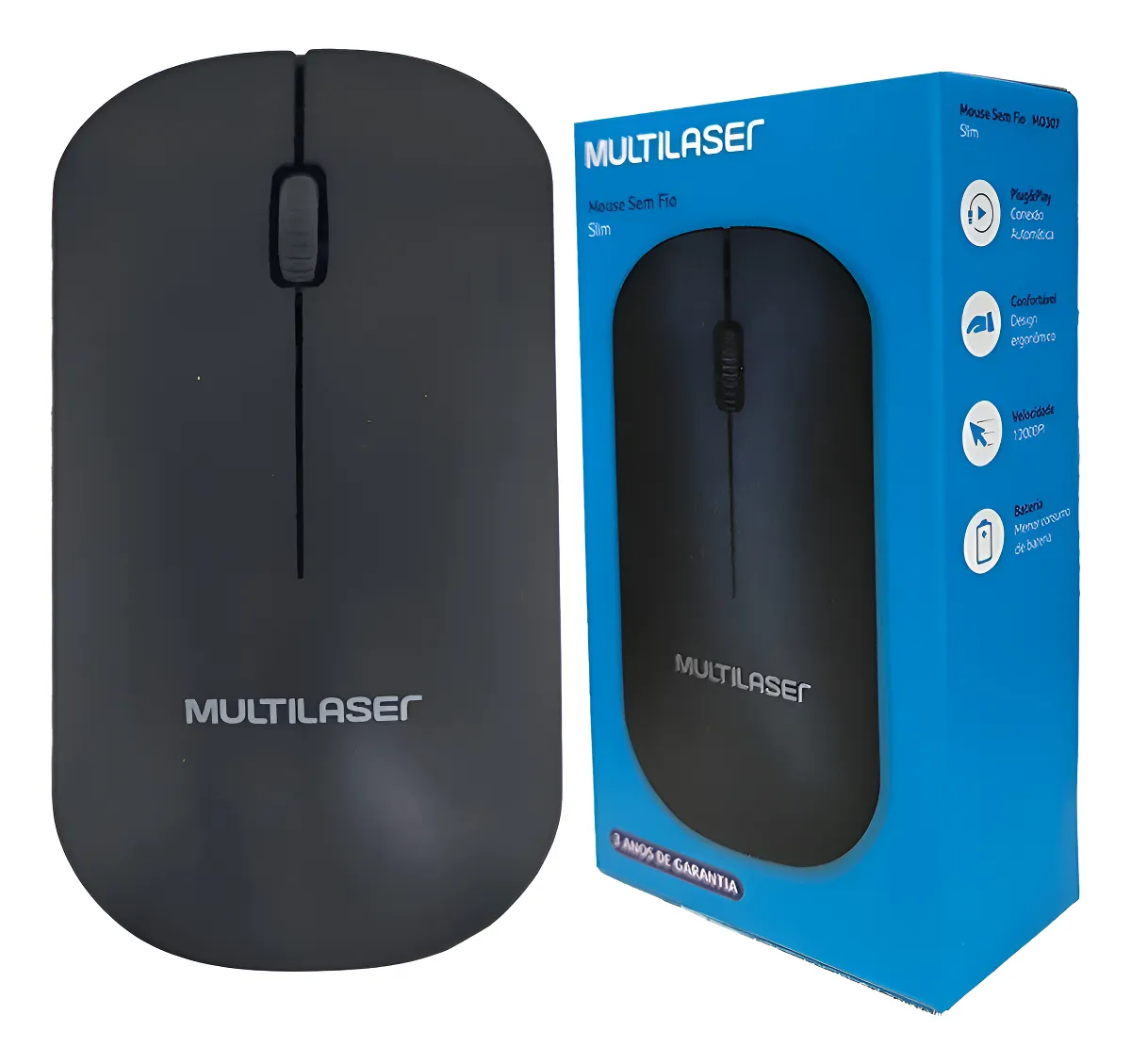 MOUSE OPTICO SEM FIO USB MULTILASER 1200DPI 2.4GHZ MO307