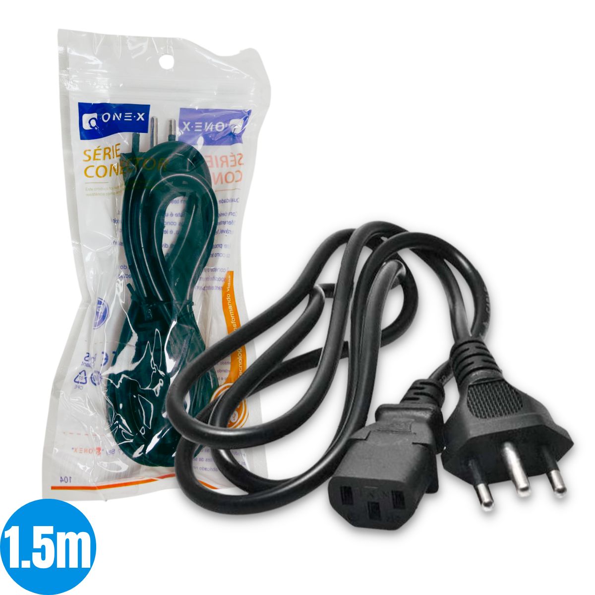 CABO DE FORCA TRIPOLAR 10A 250V 1.5M (3X0,75MM) ONE-X